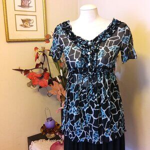 NWOT Kensie Women’s Teal Blue Black Printed Tunic Blouse Summer Top 6